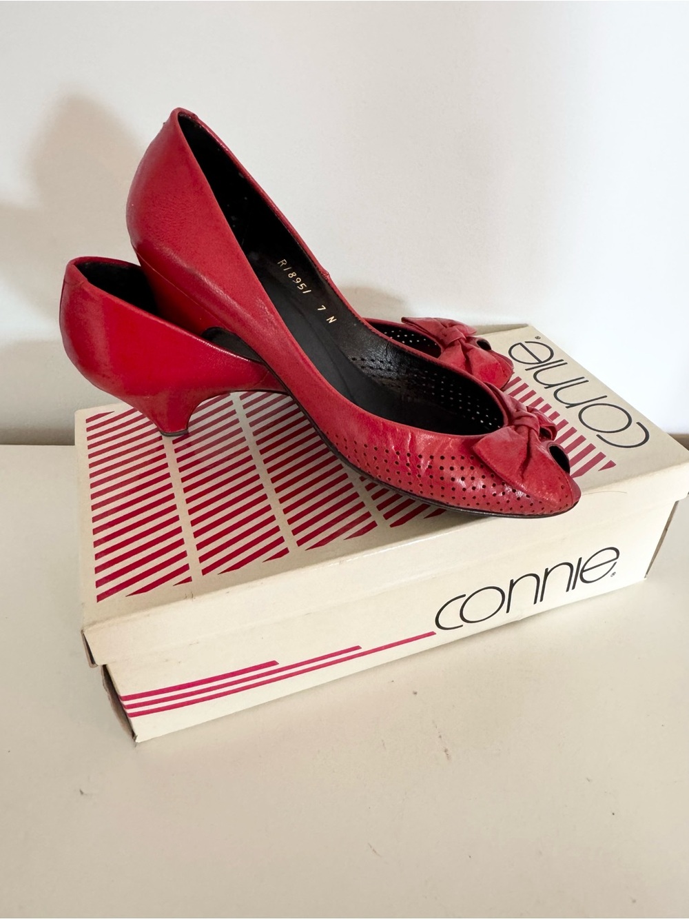 Kiss Red Peep-Toe Bow Kitten Heels